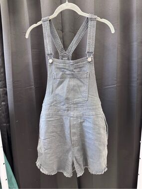 aerie Washed Gray Denim Short Overalls